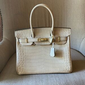 30cm ivory cream crocodile leather top handle handbag bk 30 30bk